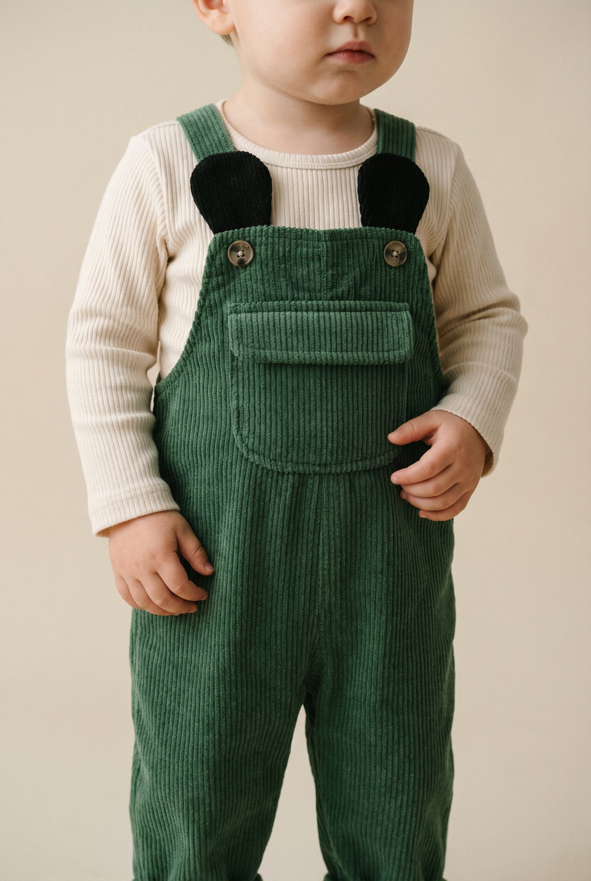 Green Corduroy Dungarees with Ear Detail