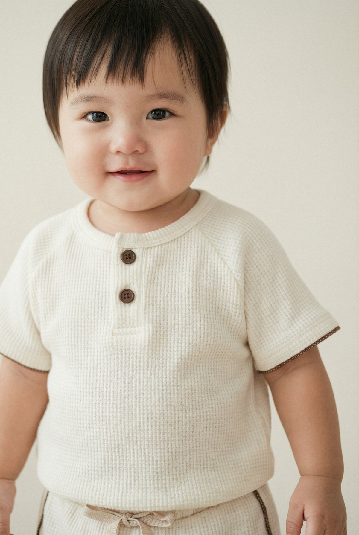 Cream Waffle Ruffle Edge Top &amp; Shorts Set