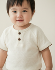 Cream Waffle Ruffle Edge Top & Shorts Set