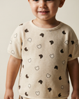 Beige Waffle Teddy Print Top & Shorts Set