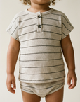 Beige Stripe Short Sleeve Top & Bloomer Set