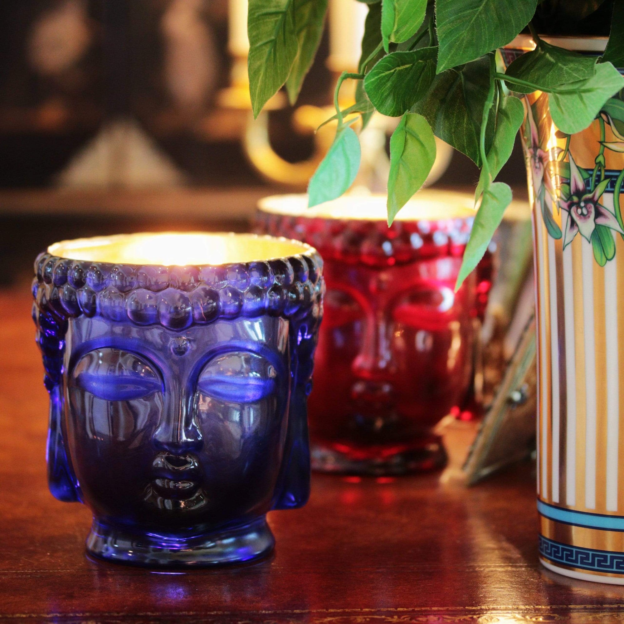 24K Gold Sapphire Blue Glass Buddha Royale Candle