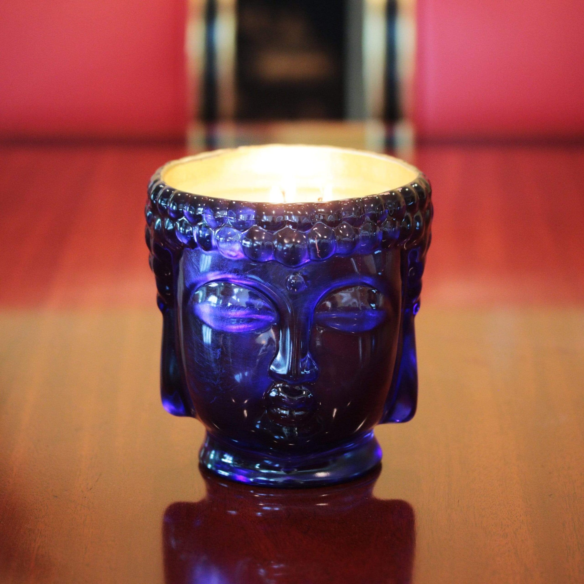 24K Gold Sapphire Blue Glass Buddha Royale Candle