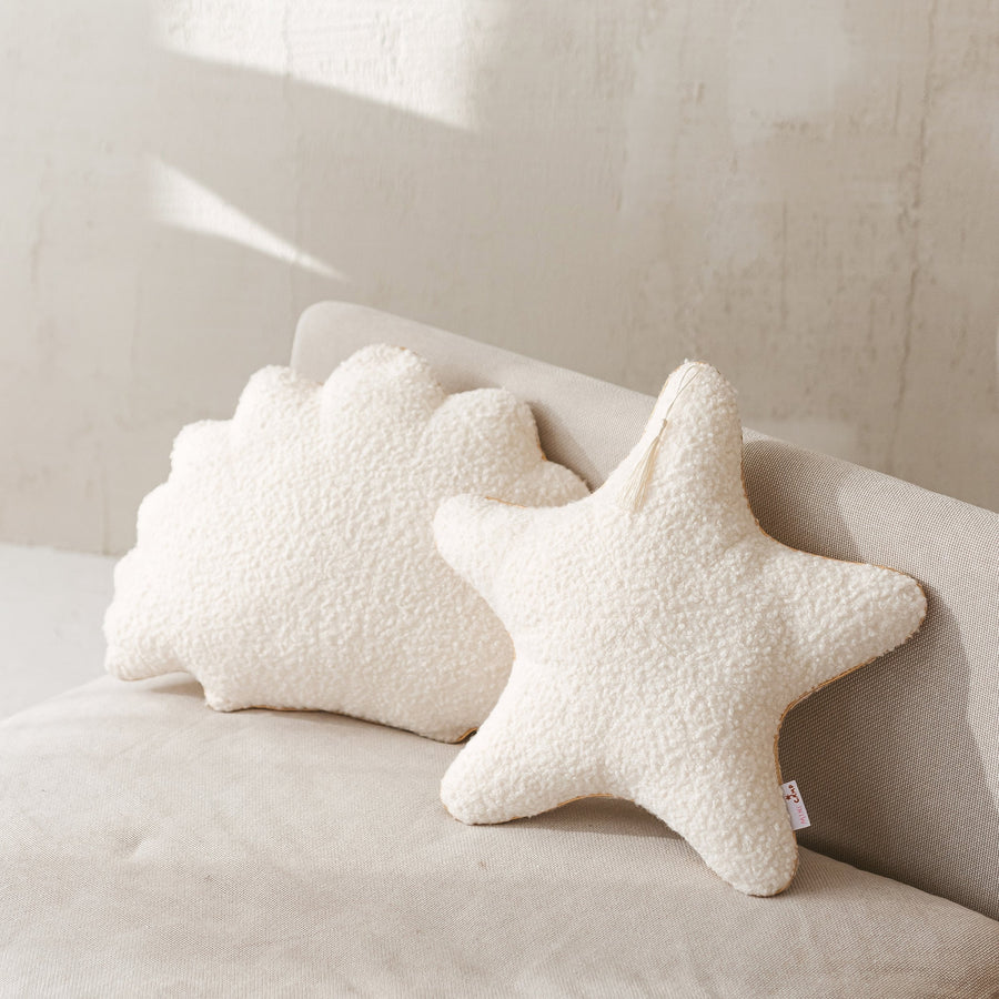 Luxury Ecru Boucle Throw Pillows for Sofa and Bed, Soft Chunky Knit, Scandinavian Style Home Decor, Premium Polyester Nursery Cushion by Minicamp at brixbailey.com