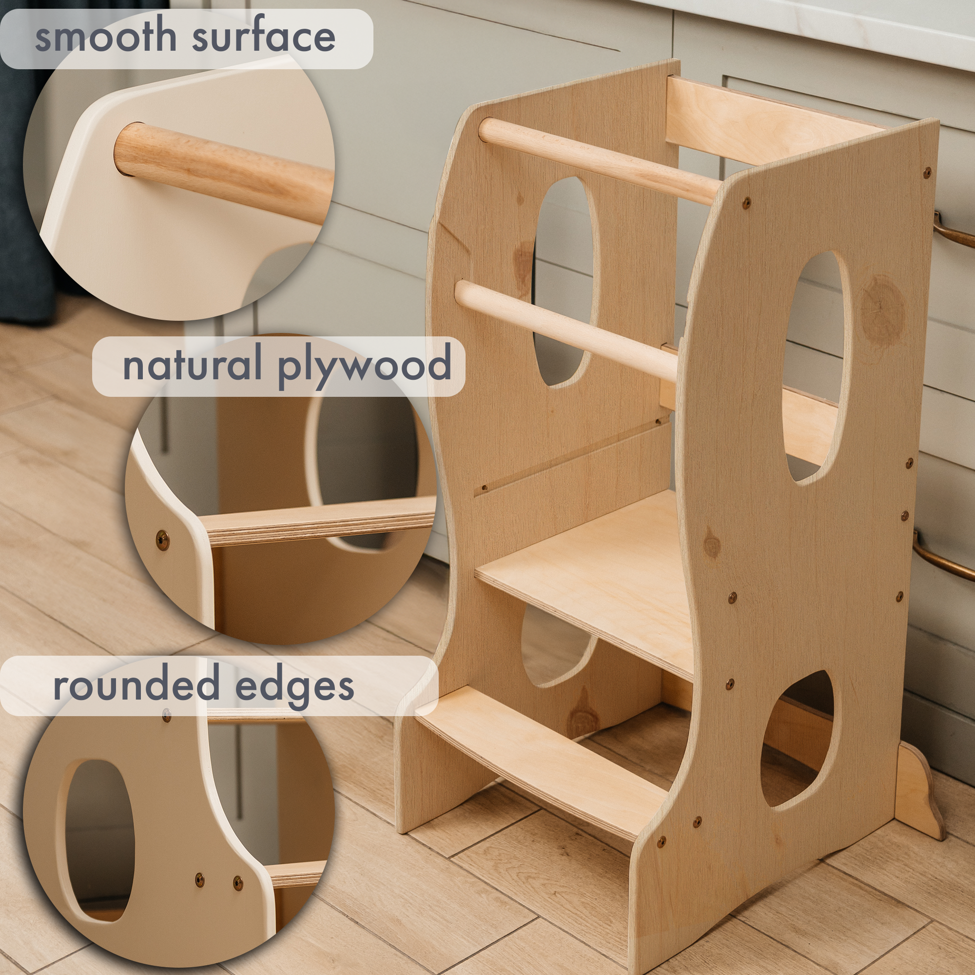 Stable Montessori Tower: Wooden Growing Chair - Beige-2