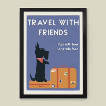 Travel With Friends retro travel poster print, premium 230gsm paper, framed options available, luxury home decor, best-selling wall art by Little Egret Design at brixbailey.com