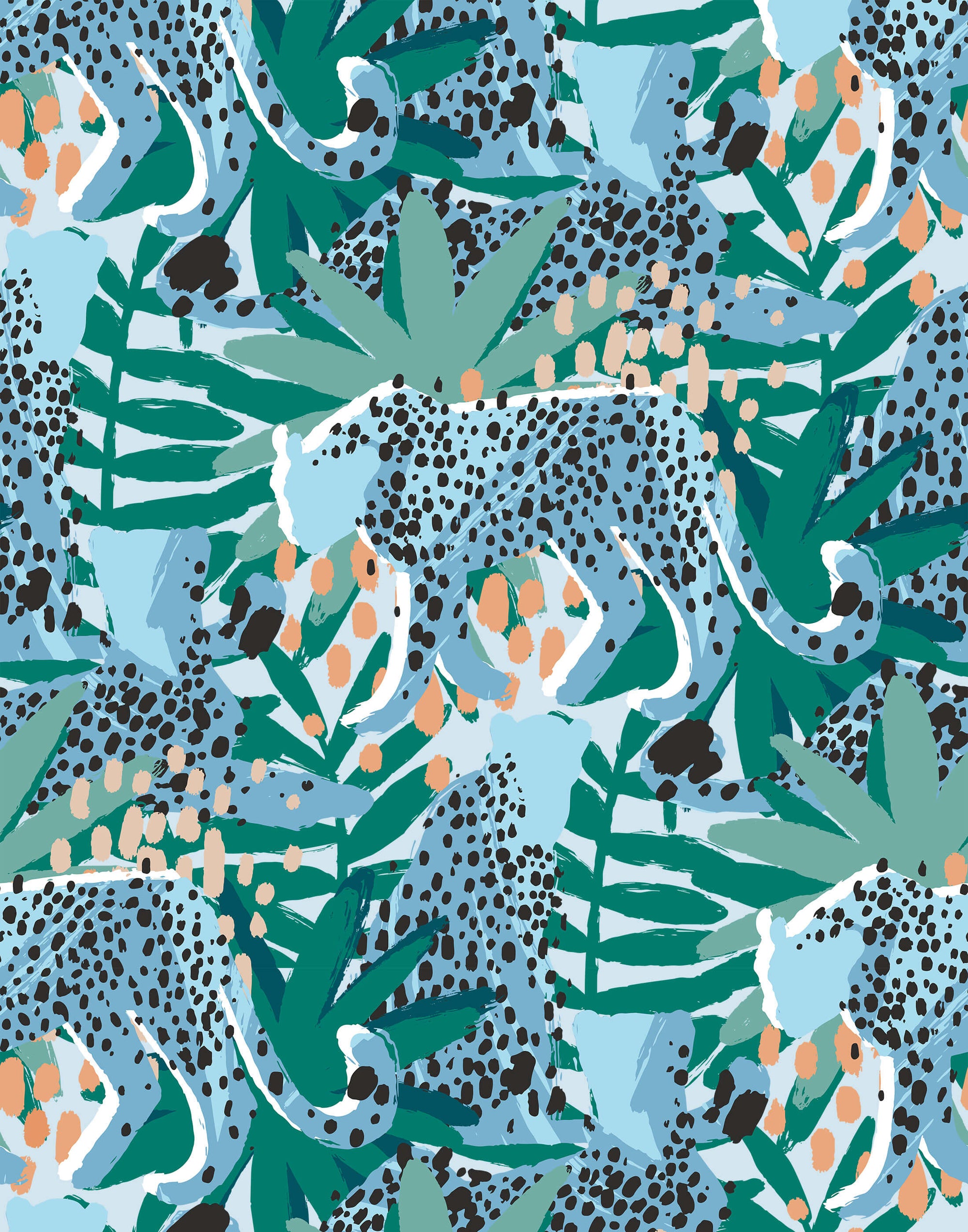 Spot Tropical Wallpaper with Leopards and Leaves