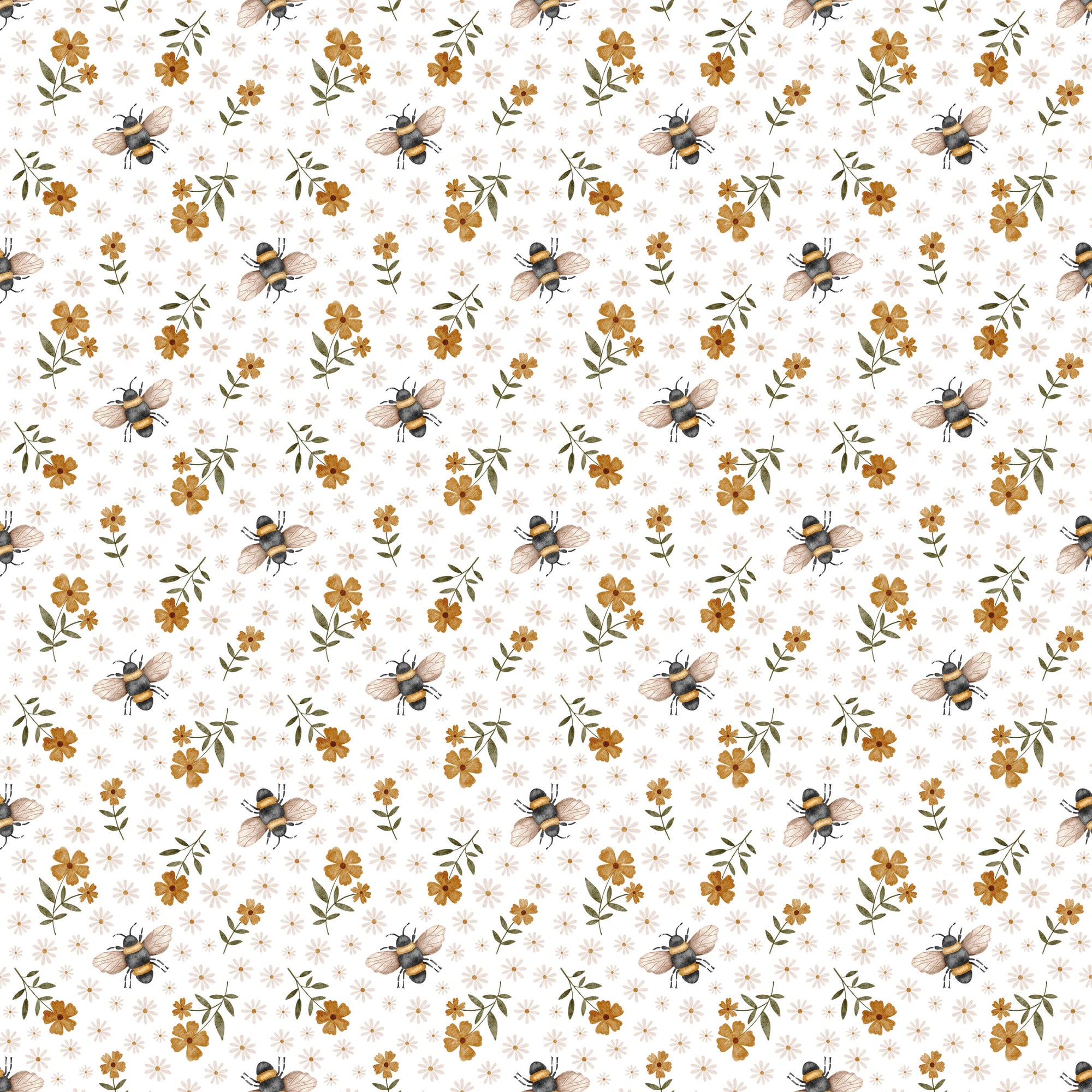 Bee Wallpaper with Floral Design