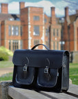 Twin Pocket Executive Handmade Leather Satchel - Black