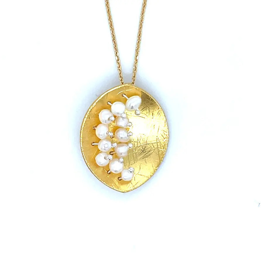 Leaf Mars Necklace, Sterling Silver with Gold Plate &amp; Fresh Water Pearls