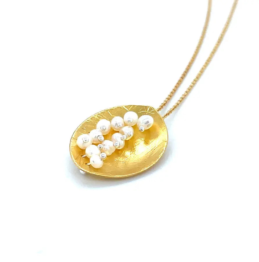 Leaf Mars Necklace, Sterling Silver with Gold Plate &amp; Fresh Water Pearls