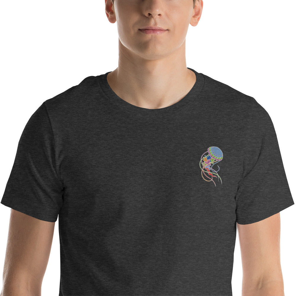 Think Ocean Jellyfish Fluorescence Cotton Embroidered T-Shirt