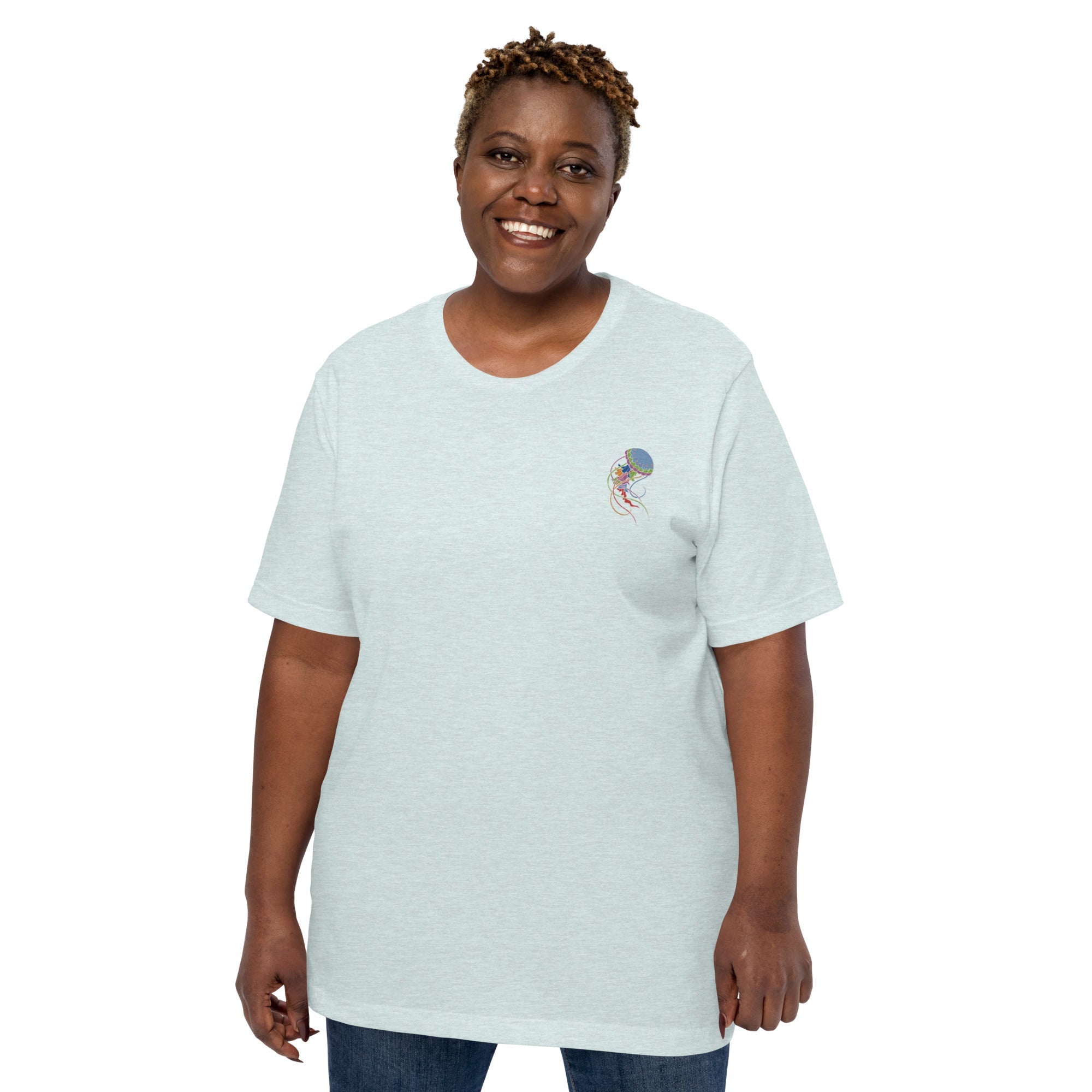 Think Ocean Jellyfish Fluorescence Cotton Embroidered T-Shirt