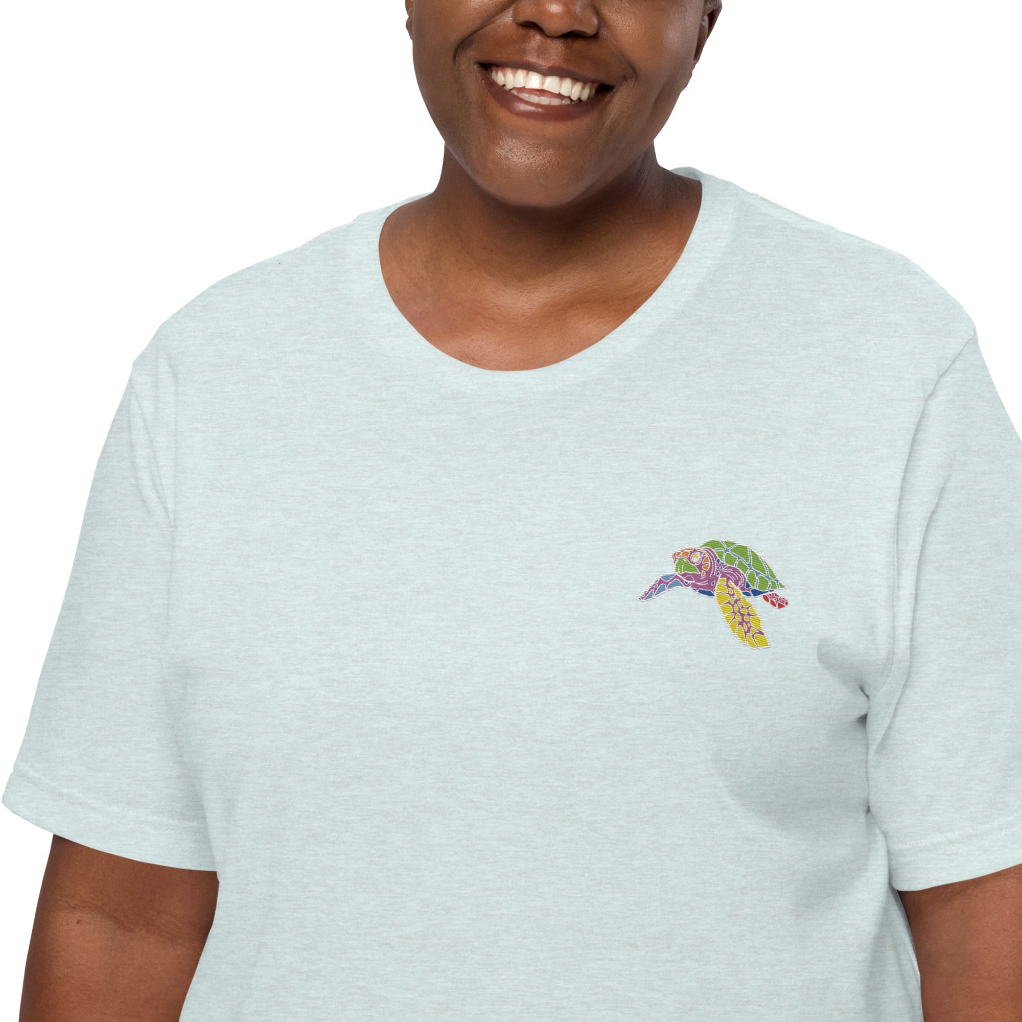 Think Ocean Turtle Fluorescence Cotton Embroidered T-Shirt