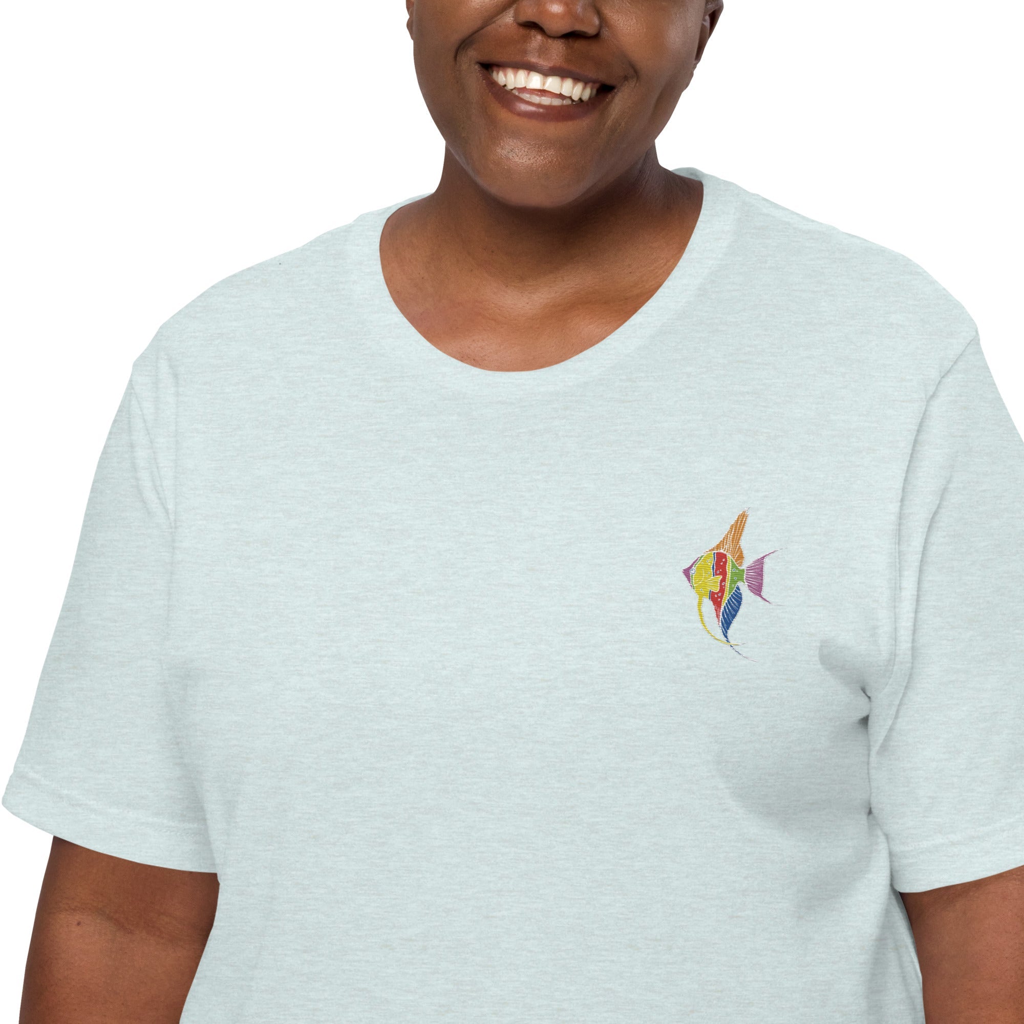 Think Ocean Fish Fluorescence Cotton Embroidered T-Shirt