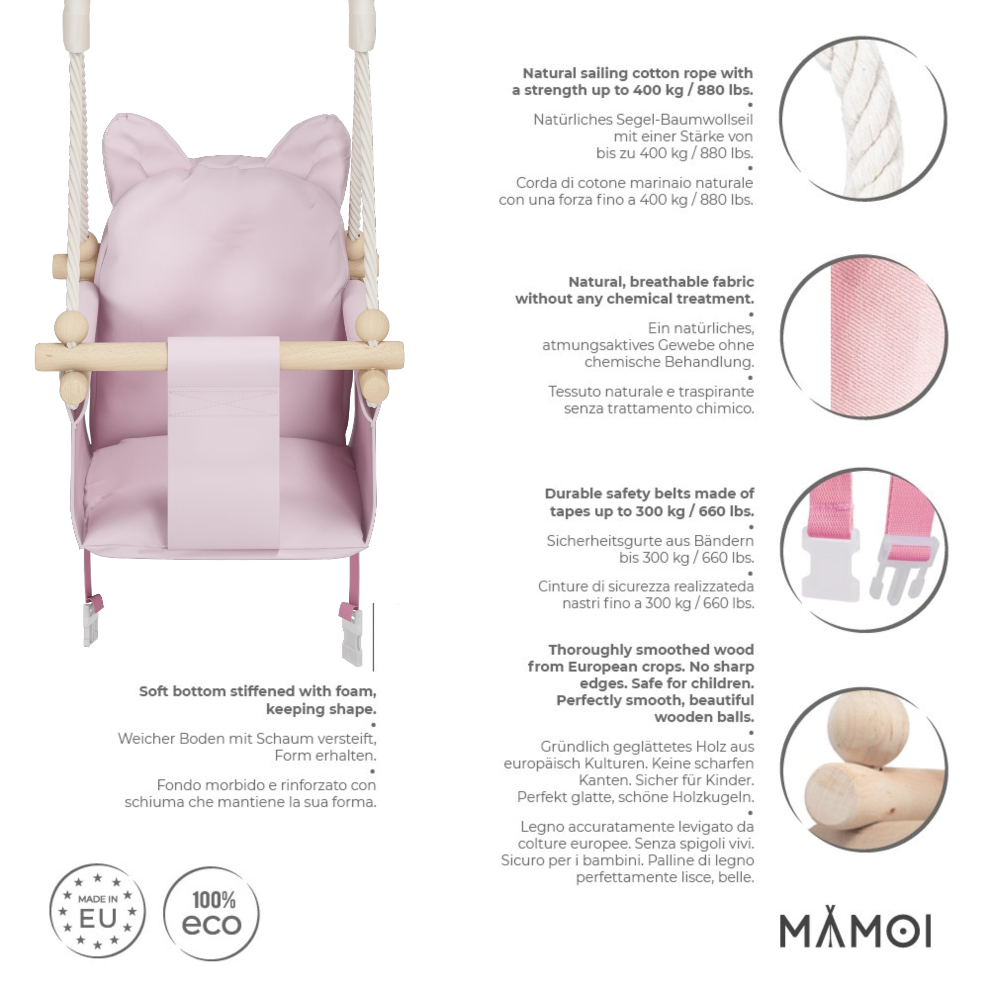 MAMOI® Babyschaukel, Baby schaukel Indoor Outdoor, Kinderschaukel aus Holz, Holzschaukel für Kinder, Schaukeln für türrahmen, Swing, Kleinkinderschaukel ab 1 jahr für Kinderzimmer-2