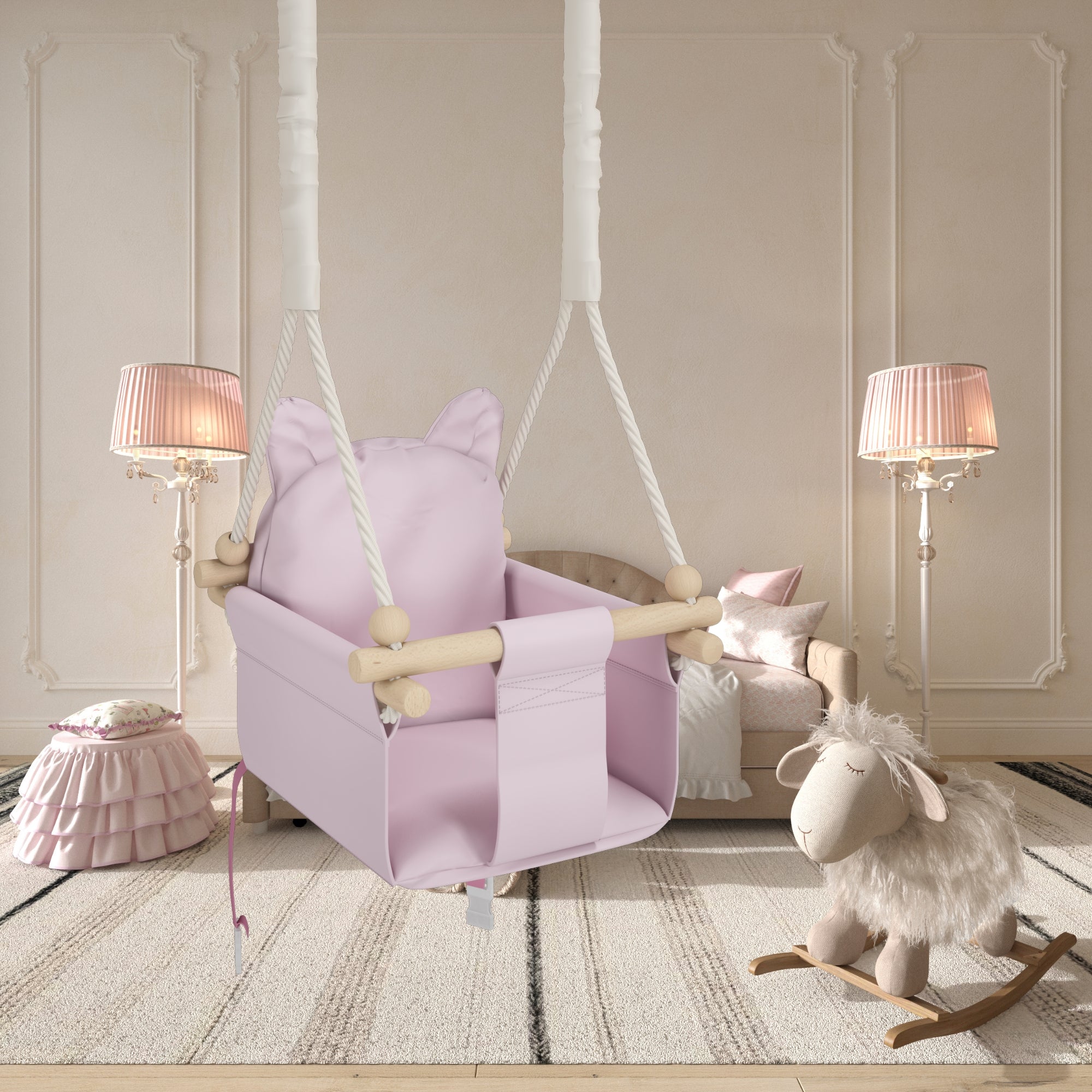 MAMOI® Babyschaukel, Baby schaukel Indoor Outdoor, Kinderschaukel aus Holz, Holzschaukel für Kinder, Schaukeln für türrahmen, Swing, Kleinkinderschaukel ab 1 jahr für Kinderzimmer-3