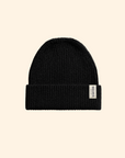 Jet Black British Wool Beanie Hat