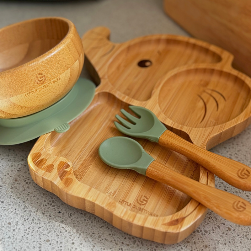 Elephant Bamboo Feeding Set - Plate, Bowl, Spoon &amp; Fork Gift Set