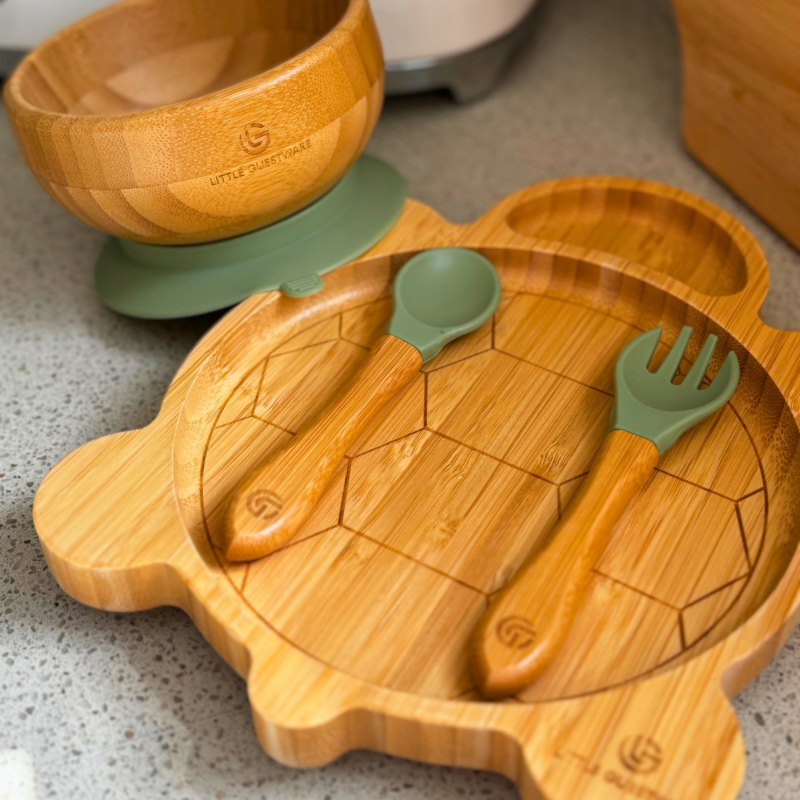 Turtle Bamboo Feeding Set - Plate, Bowl, Spoon &amp; Fork Gift Set