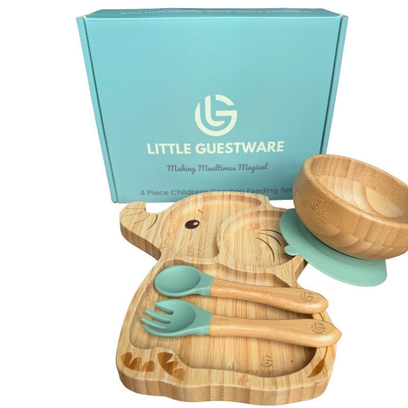 Elephant Bamboo Feeding Set - Plate, Bowl, Spoon &amp; Fork Gift Set