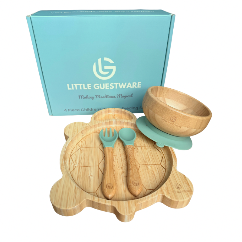 Turtle Bamboo Feeding Set - Plate, Bowl, Spoon &amp; Fork Gift Set