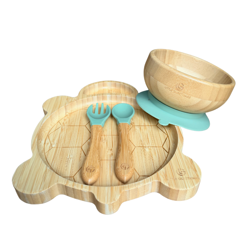 Turtle Bamboo Feeding Set - Plate, Bowl, Spoon &amp; Fork Gift Set