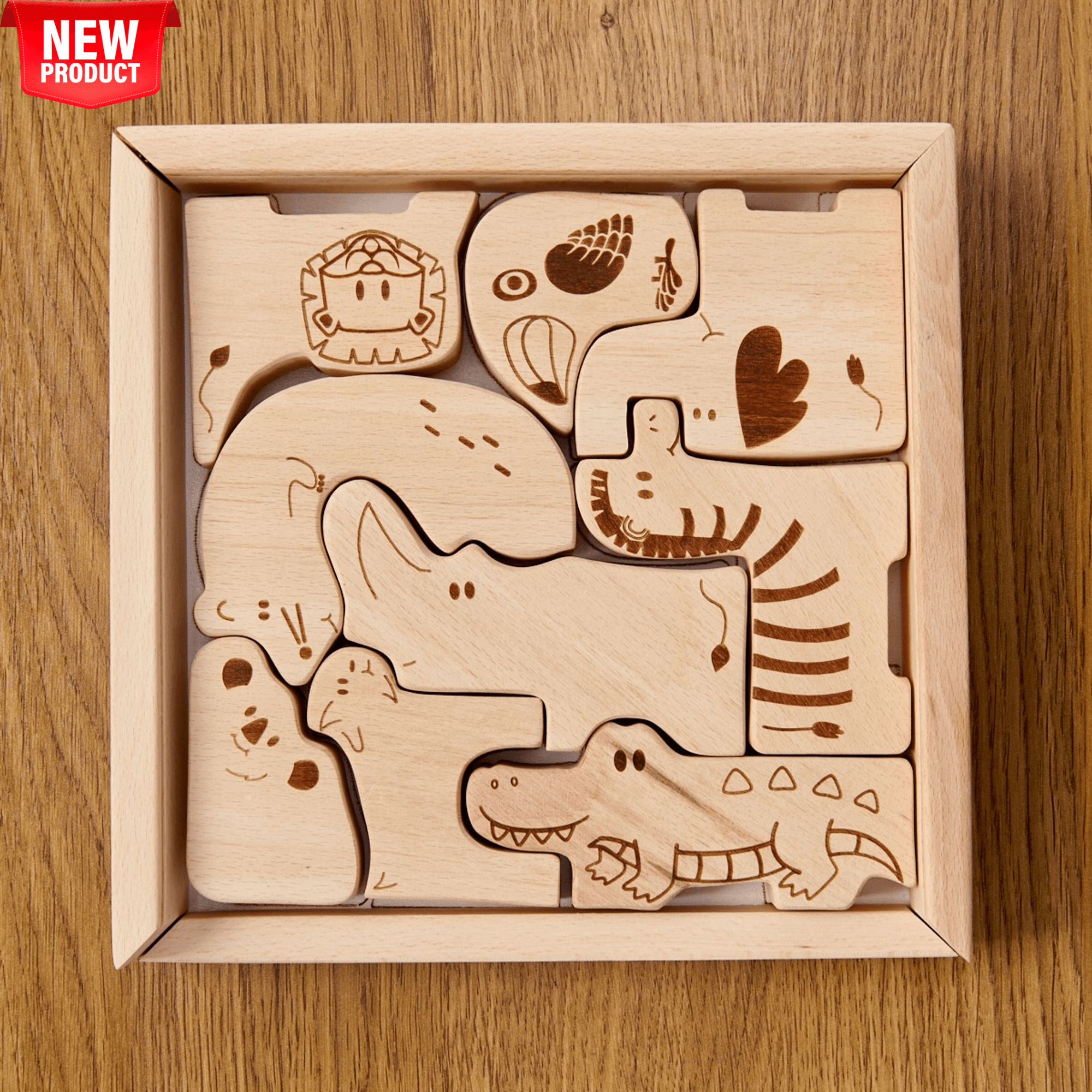 Wooden Safari Animal Puzzle Box for Toddlers-0