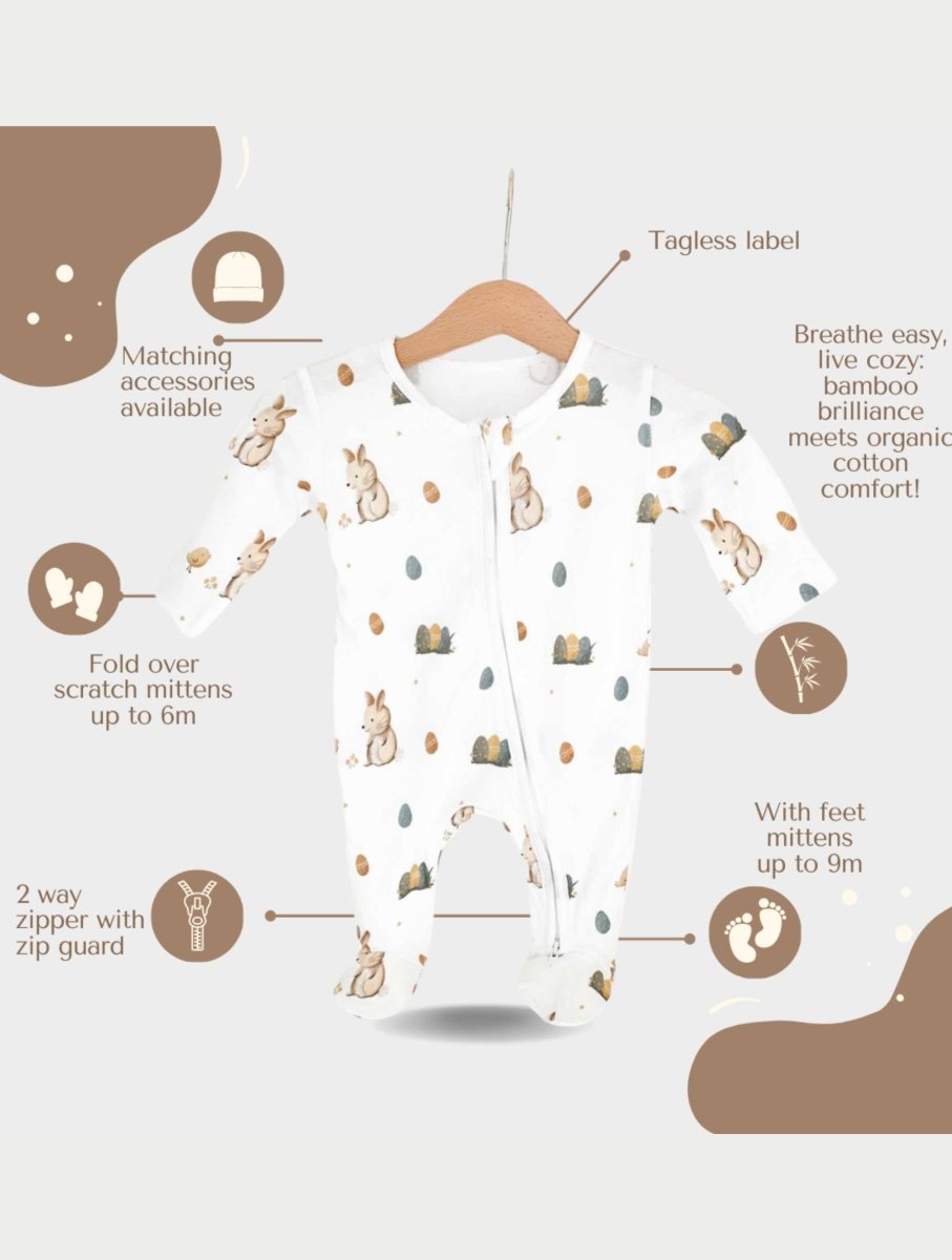 Cozy Easter Bunny Bamboo &amp; Organic Cotton Zip Sleepsuit One Piece