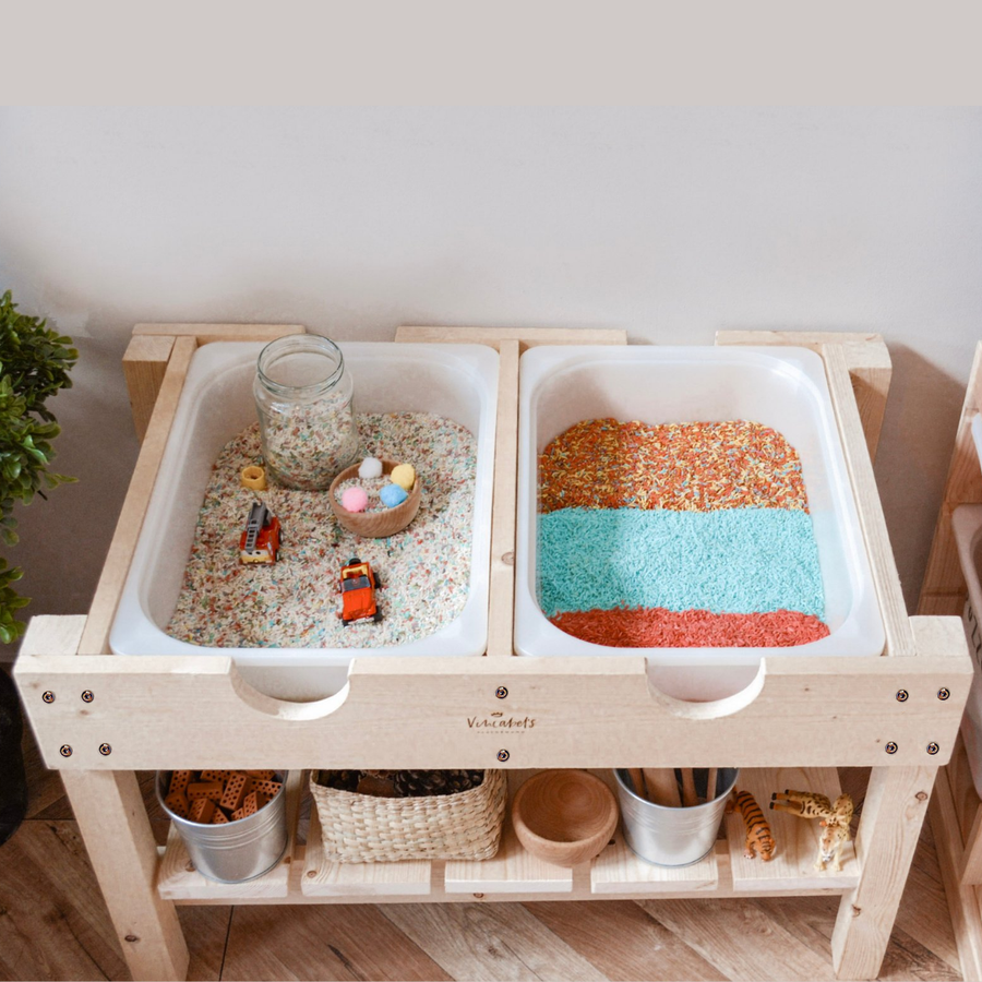 Premium Sensory Table for Kids - Montessori Learning Toy with Removable Trays for Sand, Water, and Rice Play by Vincabel's Playground at brixbailey.com
