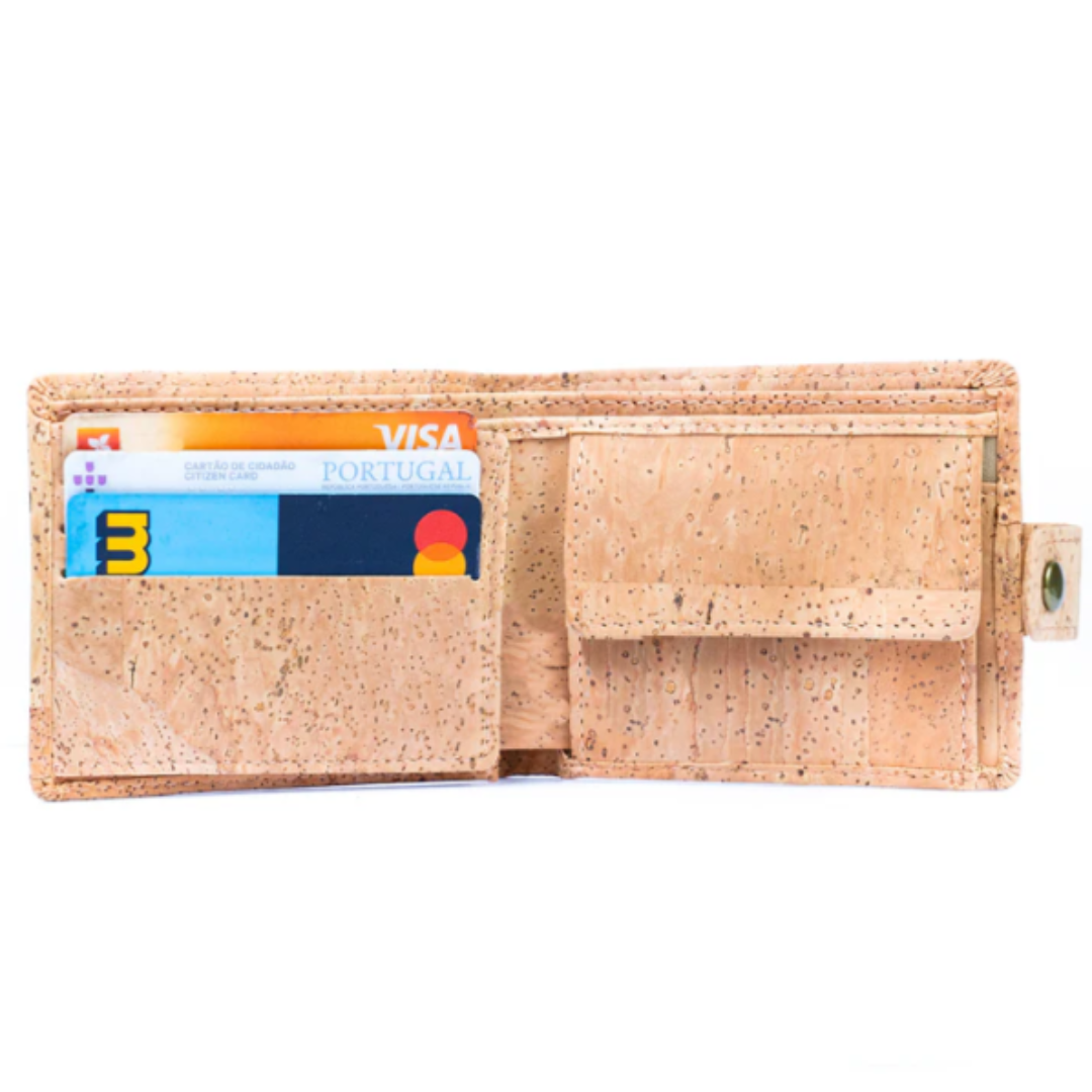 Buttoned Cork Wallet- Natural