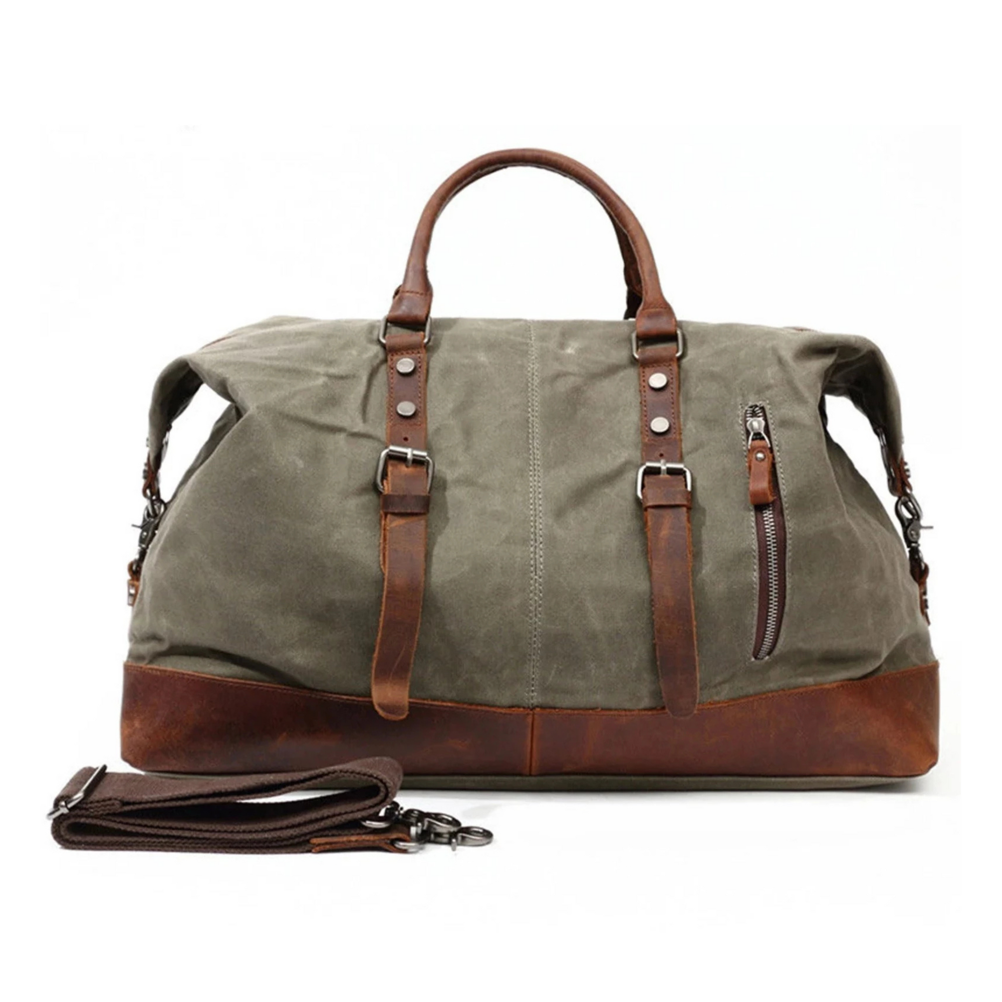 Duffel Bag, Wax Canvas Holdall, Vintage Luggage Bag, Canvas Leather Overnight Bag-0