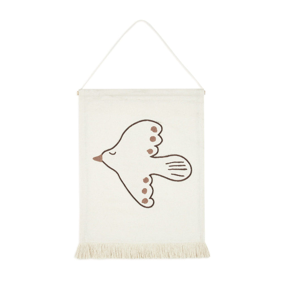 Luxury bird embroidery wall hanging, natural decor for bedroom or playroom, stylish Nobodinoz landscape collection by Ella James at brixbailey.com
