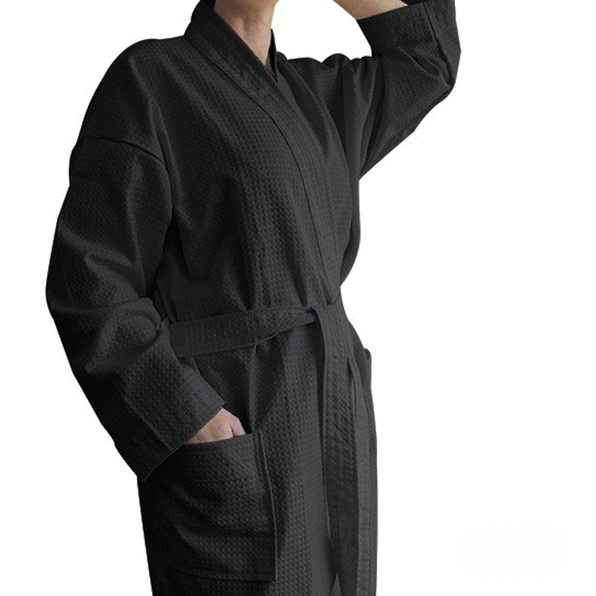 NNEDSZ Jason 240GSM Waffle Polyester Cotton Kimono Ebony-0