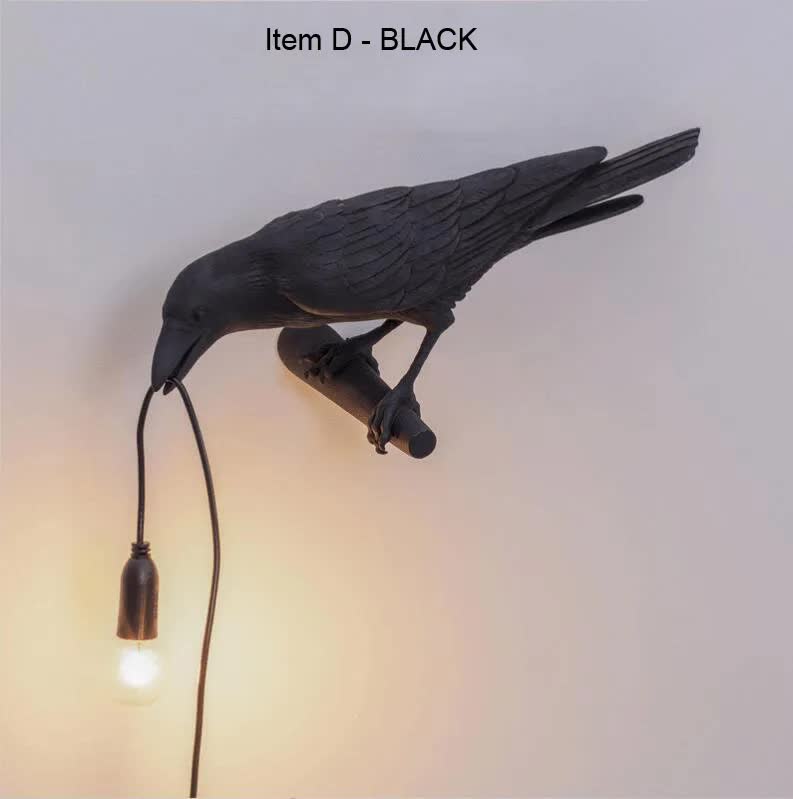 NNEDSZ Black Bird Right Wall Lamp Nordic Resin Bird Wall Lamp - Creative Animal Bedside Decorative USB Night Light, Stylish Bird Perched Lamp for Bedroom and Living Room-0