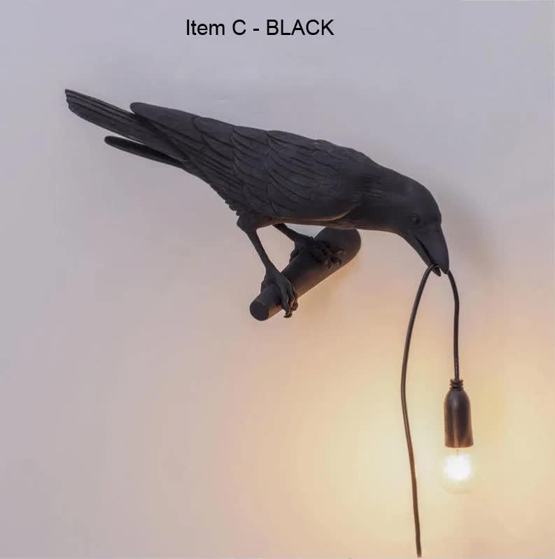 NNEDSZ Black Bird Left Wall Lamp Nordic Resin Bird Wall Lamp - Creative Animal Bedside Decorative USB Night Light, Stylish Bird Perched Lamp for Bedroom and Living Room-0