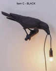 NNEDSZ Black Bird Left Wall Lamp Nordic Resin Bird Wall Lamp - Creative Animal Bedside Decorative USB Night Light, Stylish Bird Perched Lamp for Bedroom and Living Room-0