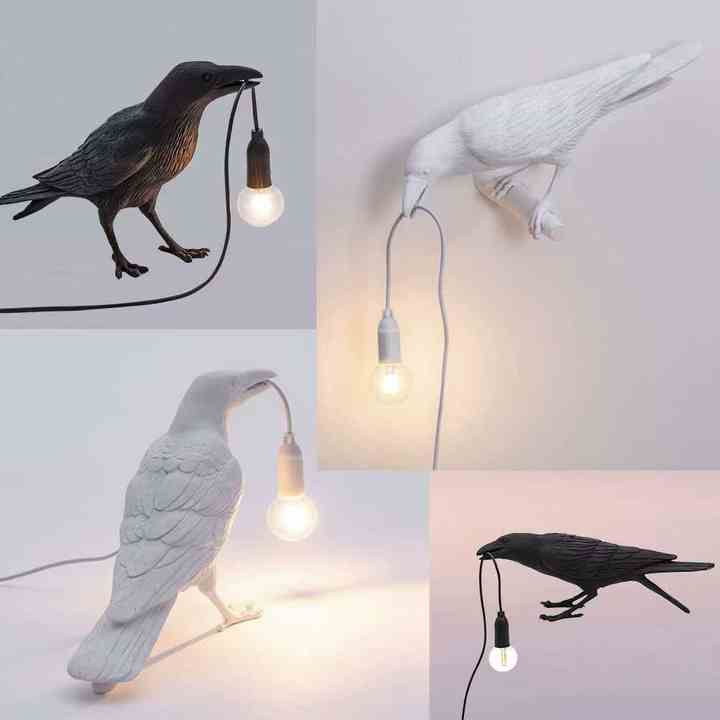 NNEDSZ Black Bird Left Wall Lamp Nordic Resin Bird Wall Lamp - Creative Animal Bedside Decorative USB Night Light, Stylish Bird Perched Lamp for Bedroom and Living Room-1