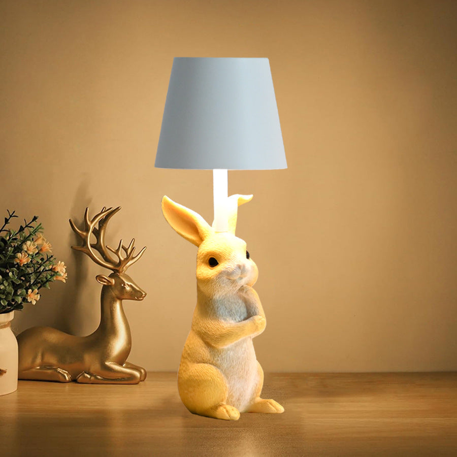 NNEDSZ Yellow Bunny White Lampshade Adorable Rabbit Resin Table Lamp - 3-Color LED, USB Rechargeable, Touch Dimming-0