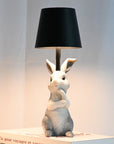 NNEDSZ Grey Bunny Black Lampshade Adorable Rabbit Resin Table Lamp - 3-Color LED, USB Rechargeable, Touch Dimming-0