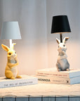 NNEDSZ Grey Bunny Black Lampshade Adorable Rabbit Resin Table Lamp - 3-Color LED, USB Rechargeable, Touch Dimming-1