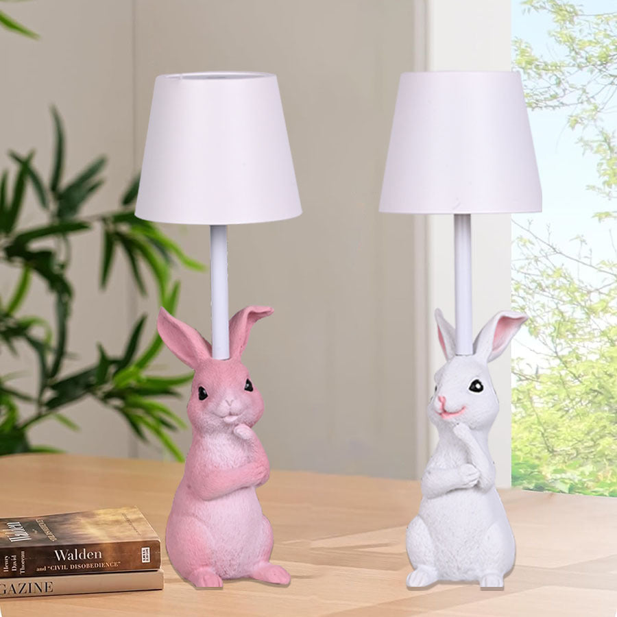 NNEDSZ Grey Bunny Black Lampshade Adorable Rabbit Resin Table Lamp - 3-Color LED, USB Rechargeable, Touch Dimming-2