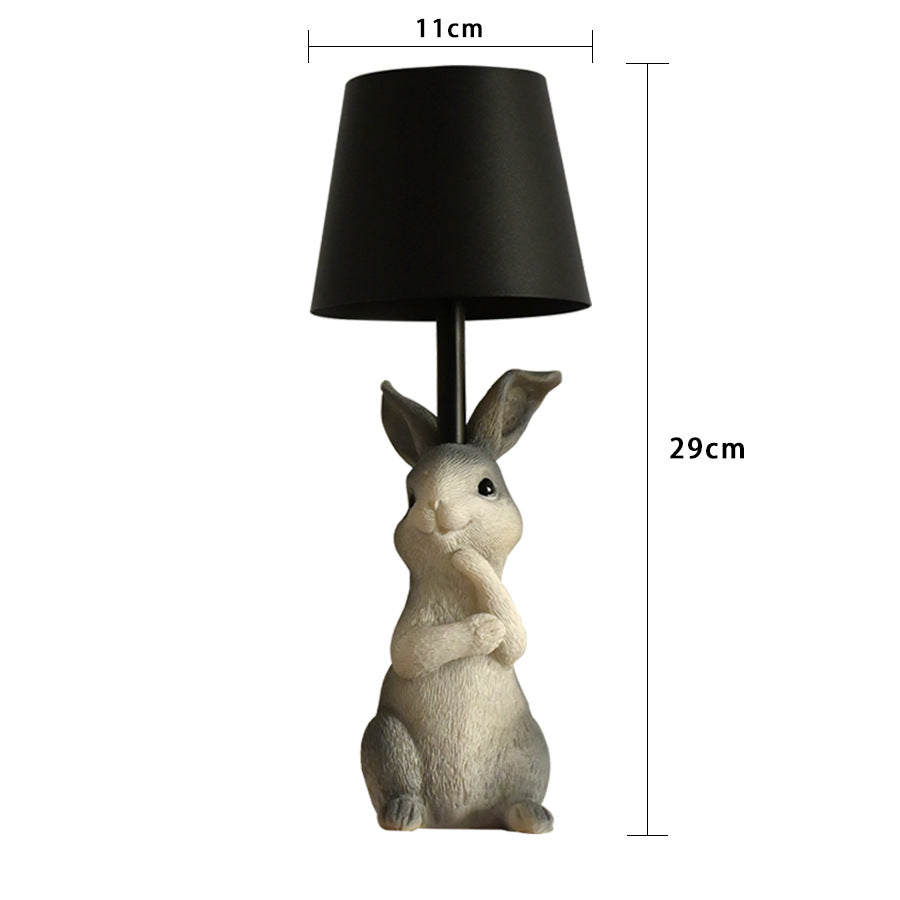 NNEDSZ Grey Bunny Black Lampshade Adorable Rabbit Resin Table Lamp - 3-Color LED, USB Rechargeable, Touch Dimming-3