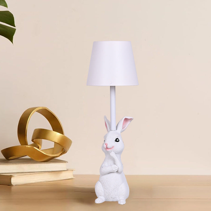 NNEDSZ White Bunny White Lampshade Adorable Rabbit Resin Table Lamp - 3-Color LED, USB Rechargeable, Touch Dimming-0