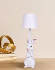 NNEDSZ White Bunny White Lampshade Adorable Rabbit Resin Table Lamp - 3-Color LED, USB Rechargeable, Touch Dimming-0