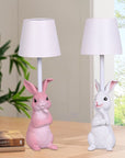 NNEDSZ White Bunny White Lampshade Adorable Rabbit Resin Table Lamp - 3-Color LED, USB Rechargeable, Touch Dimming-2