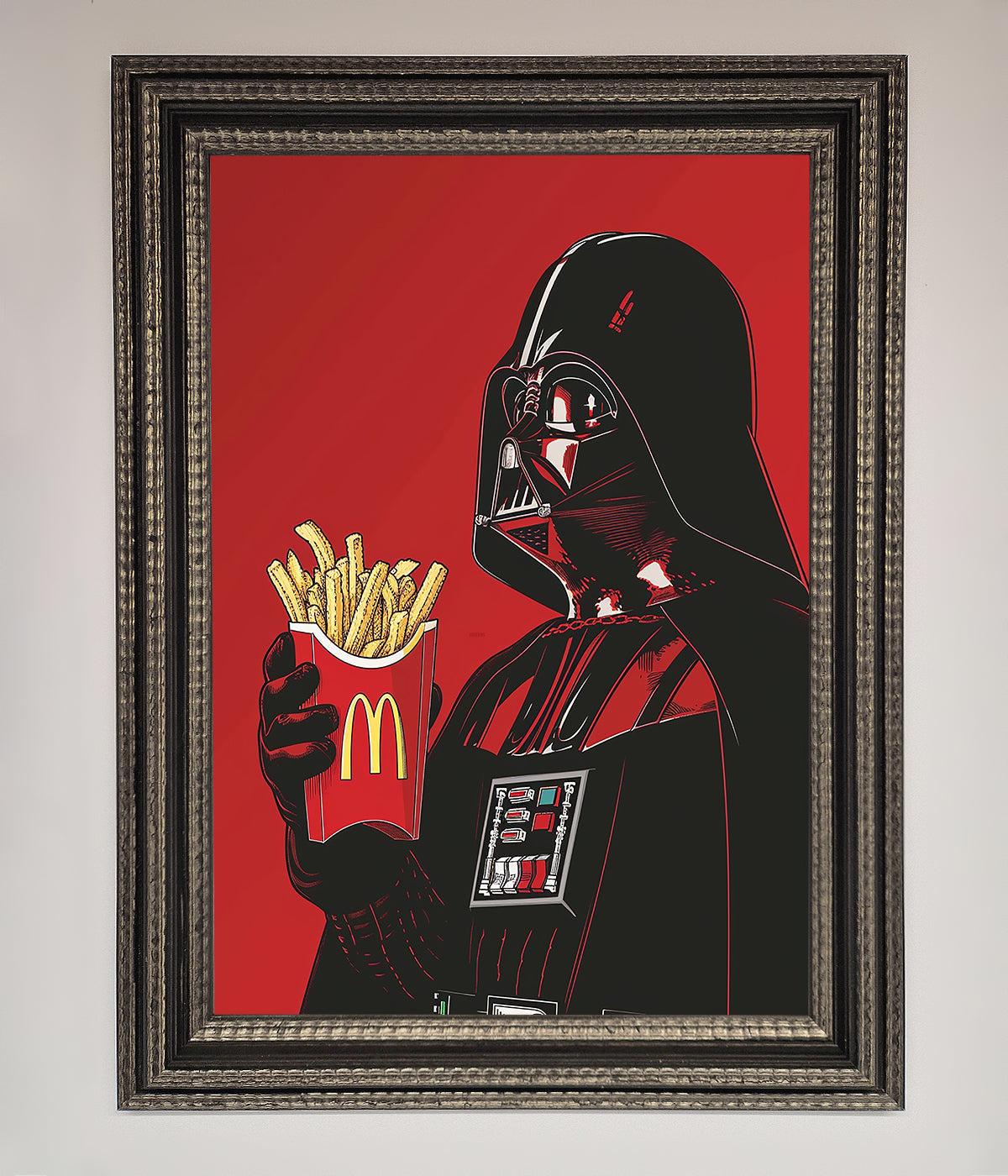 Vader French Fries Framed Poster, premium Star Wars wall art, stylish pop culture decor by Zestio at brixbailey.com