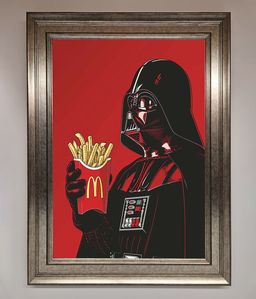 Luxury Darth Vader French Fries Framed Poster, premium Star Wars art print, stylish pop culture decor by Zestio at brixbailey.com