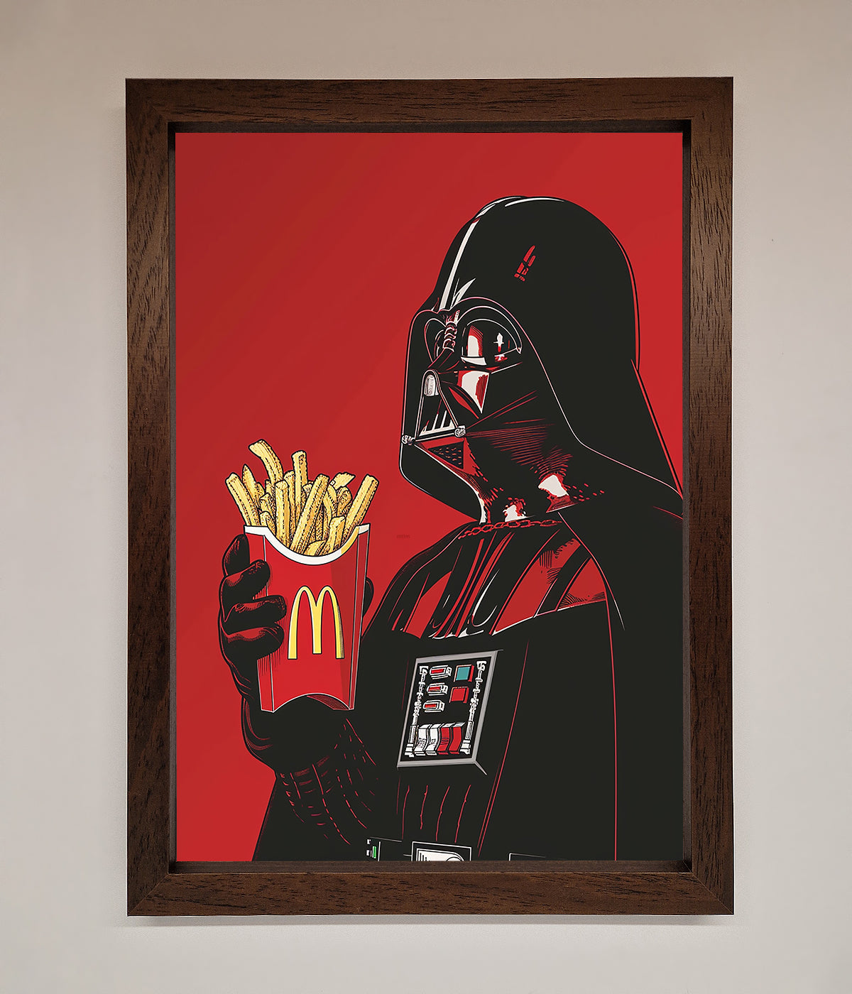Vader French Fries Framed Poster, premium Star Wars wall art, stylish pop culture decor, trending movie poster by Zestio at brixbailey.com