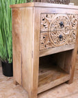 Vansura Carved Bedside Table 2 Drawer
